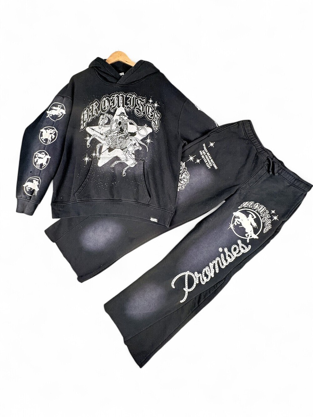 Broken Promises Black Graphic Hoodie + Sweatpants Set L